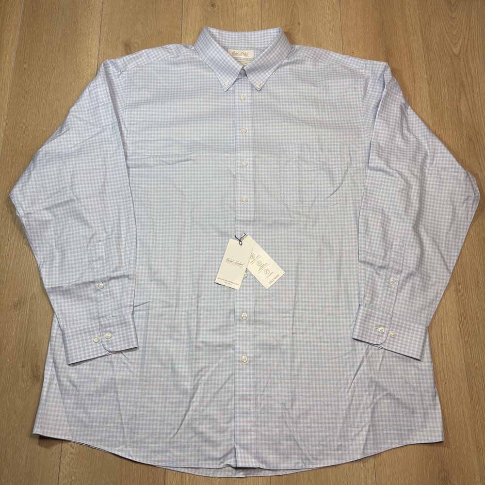 Gold Label Roundtree & Yorke Tall Man Non-Iron Cotton Twill Shirt 19 36/37 Blue
